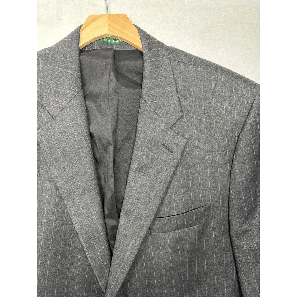 Ralph Lauren Men's Classic Pinstripe Wool Gray Two Button Suit‎ Jacket Size 46R